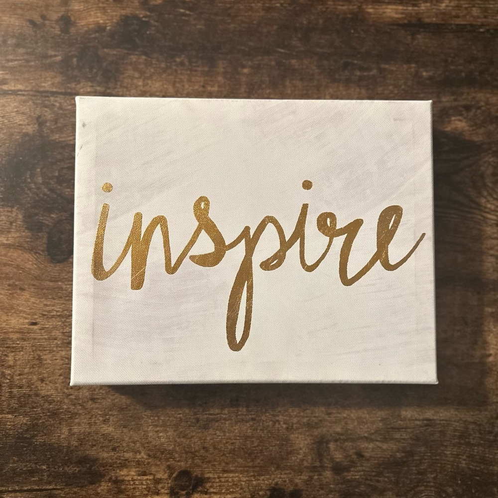 Inspire Canvas Wall Art - Gold on Slightly Distressed White L: 8” W: 10”
